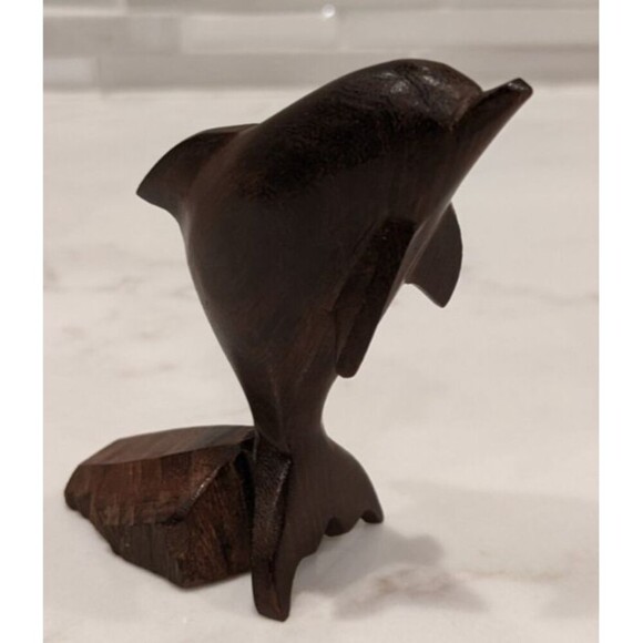 Vintage Ironwood Hand Carved Dark Brown 3" Dolphin Statue Figure - Picture 6 of 7